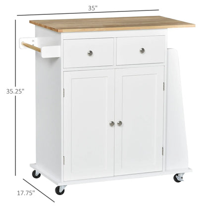 Rolling Kitchen Island Cart, Rubber Wood Top, 3-Tier Spice Rack, White Kitchen Islands & Kitchen Carts at Gallery Canada