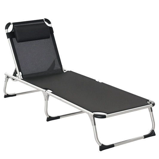 Folding Lounge Chair, Adjustable Backrest, Aluminum Frame, Black Lounger Chairs Black at Gallery Canada