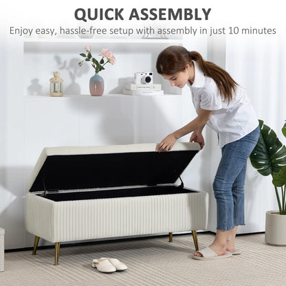 43 Inch Storage Ottoman Bench, Steel Legs, Padded Seat, Beige Storage Ottomans & Benches at Gallery Canada