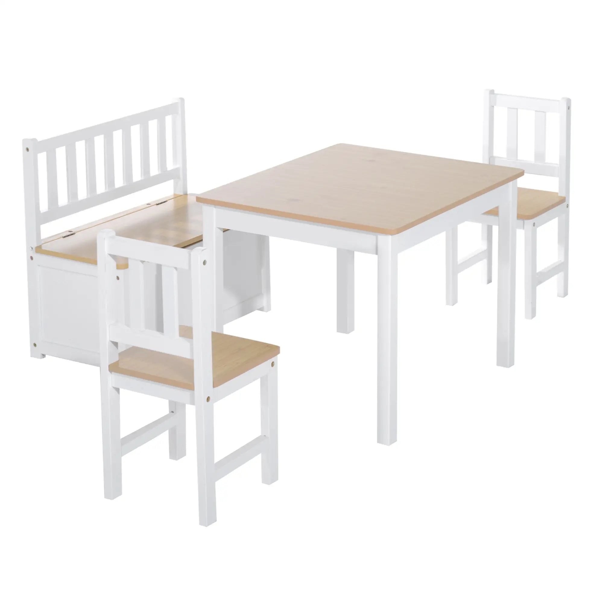 Kids Wood Table Chair Set, 4-Piece, Storage, Easy Clean, Natural, White Kids Table Sets at Gallery Canada