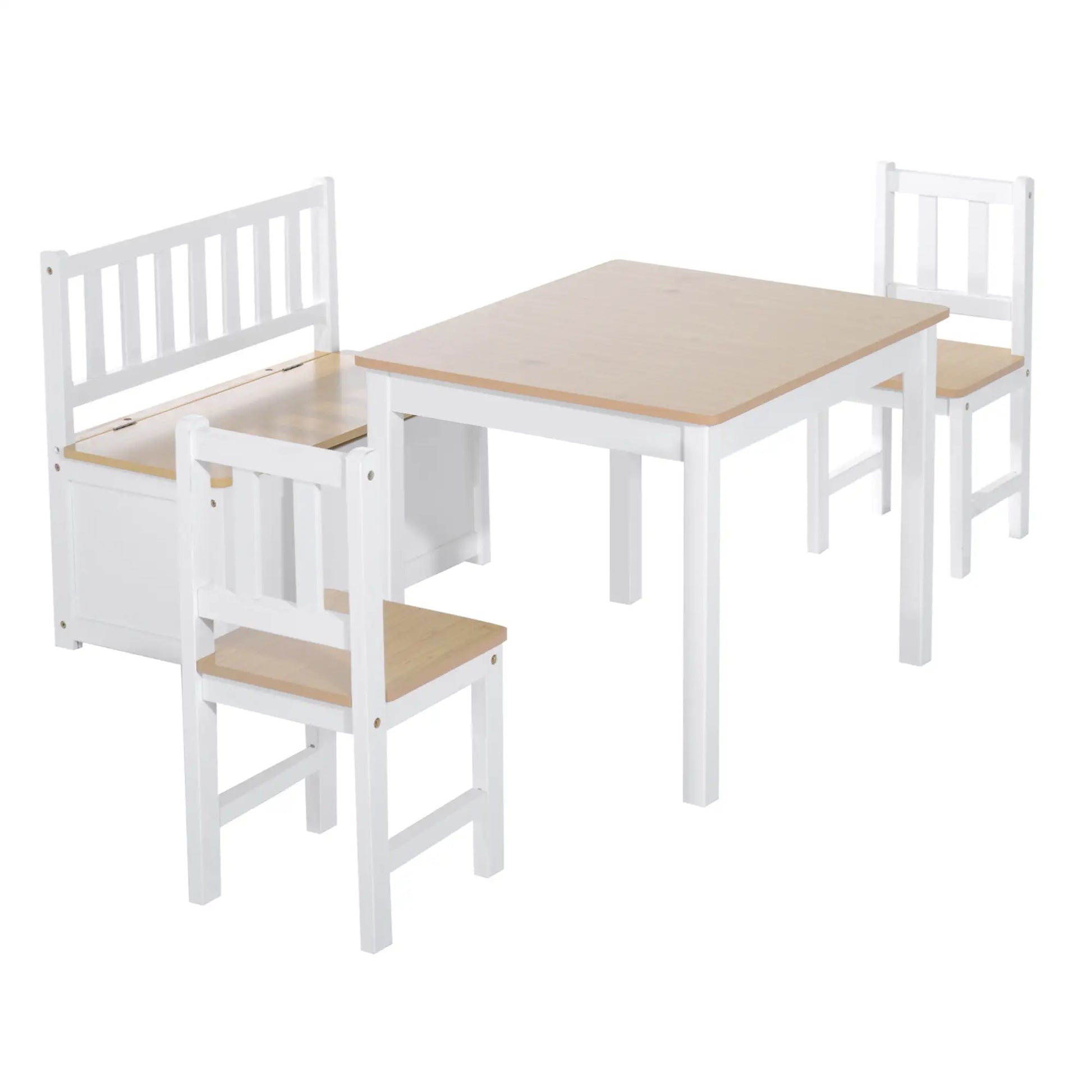 Kids Wood Table Chair Set, 4-Piece, Storage, Easy Clean, Natural, White Kids Table Sets at Gallery Canada