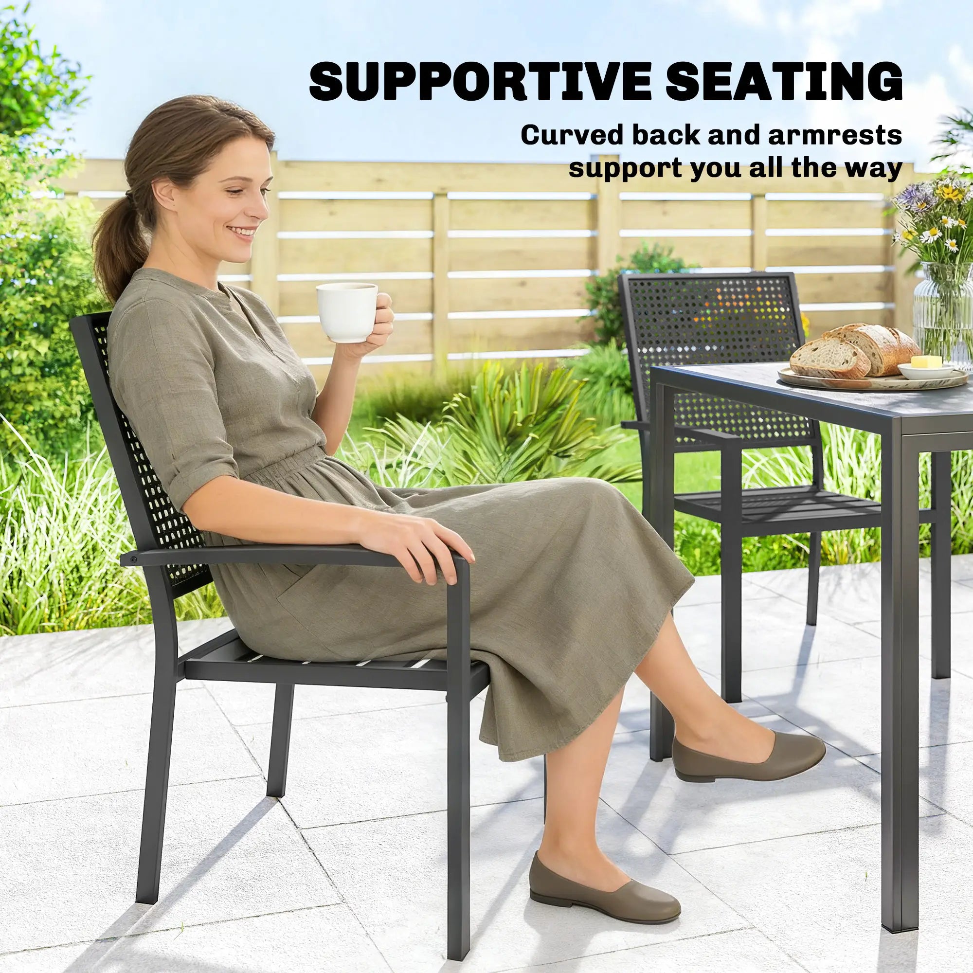 Stackable Patio Chairs Set Of 2, Outdoor Dining Chairs, Black Outdoor Dining Sets at Gallery Canada