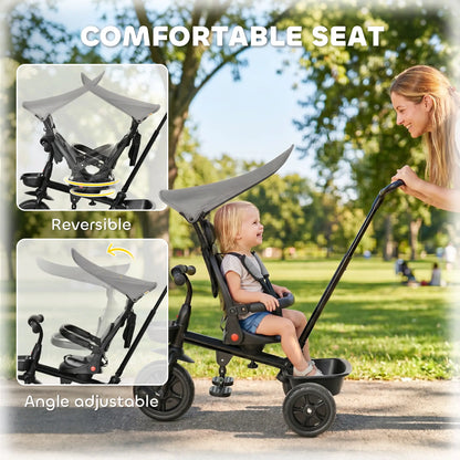 Kids Tricycle, 4 In 1 Trike, Adjustable Seat, Removable Canopy, Grey Tricycles for Kids at Gallery Canada