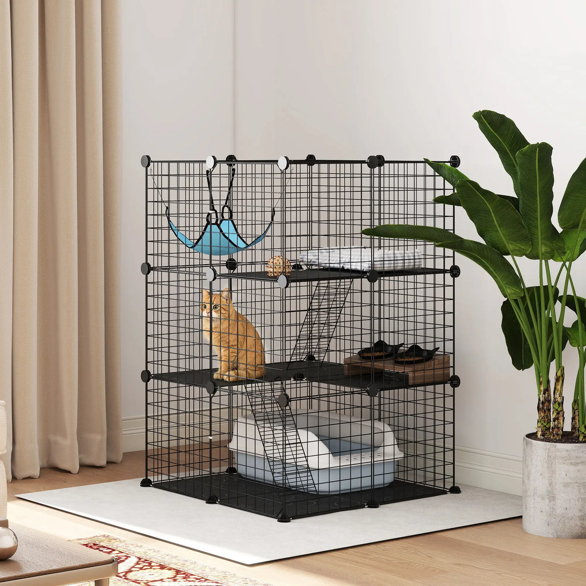 3 Tier Cat Cage Crate, DIY Pet Playpen, Black Outdoor Cat Enclosures at Gallery Canada