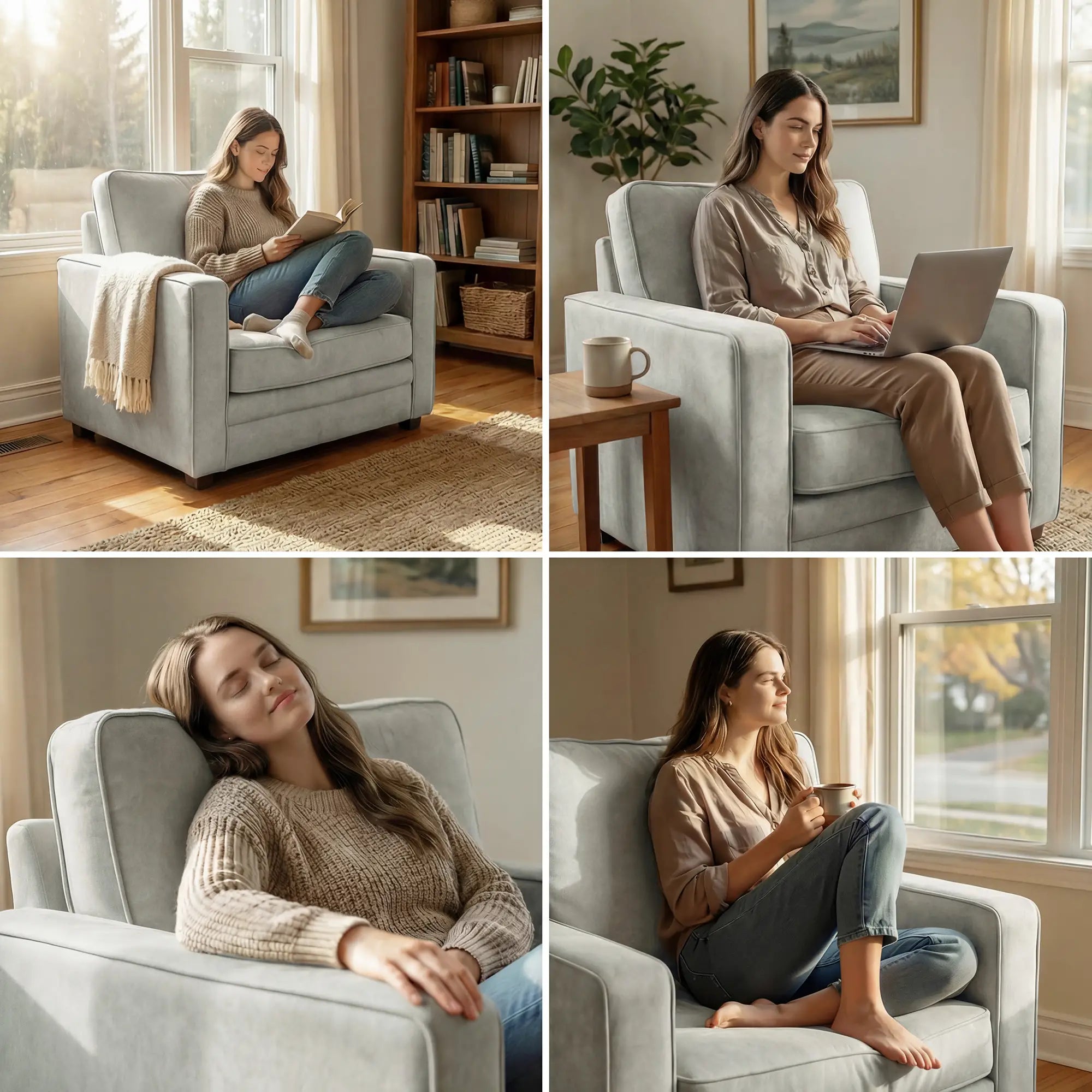 Grey Velvet Fabric Armchair, Wide Seat Spring Cushion, Solid Wood Legs, Grey Single Sofas at Gallery Canada