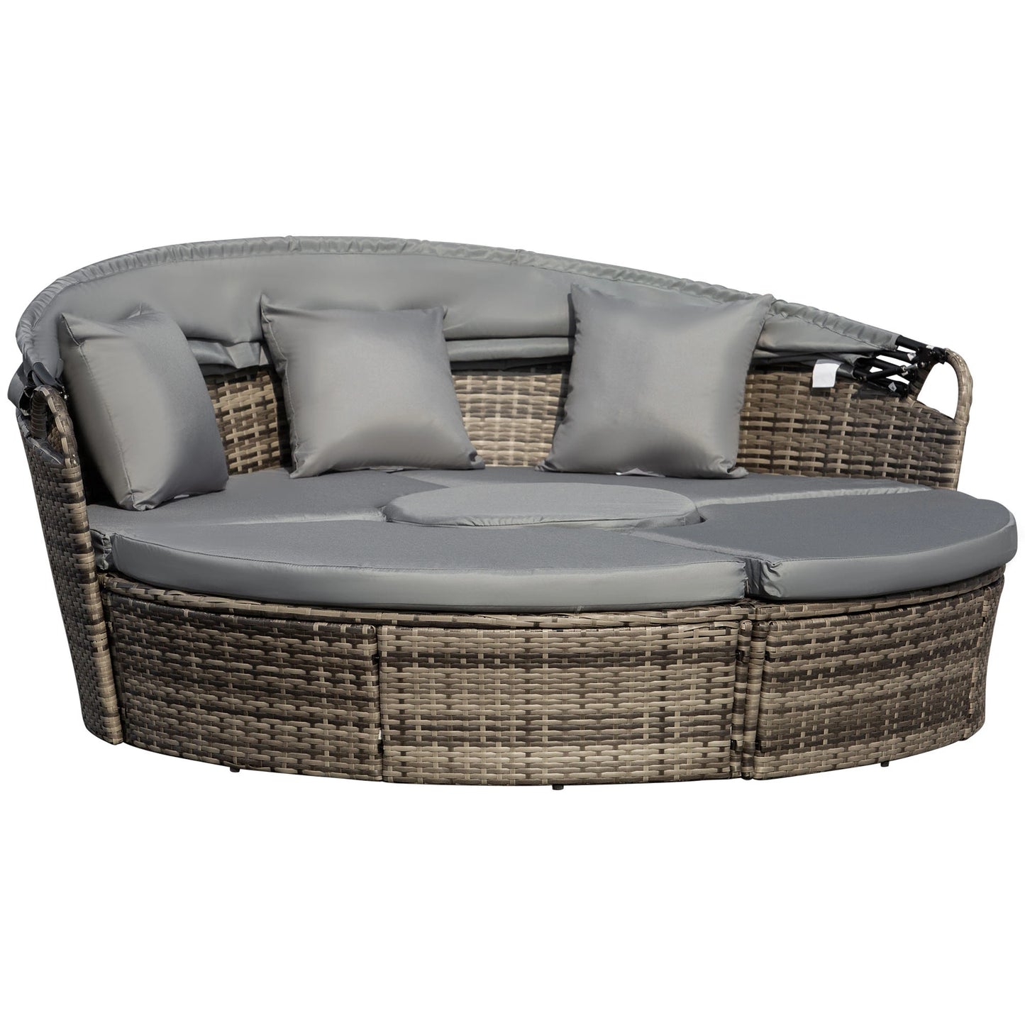 Outdoor Daybed with Canopy, PE Rattan Round Sofa, Patio Set with Cushions, Grey Daybeds Grey Rattan, Grey Cushion at Gallery Canada