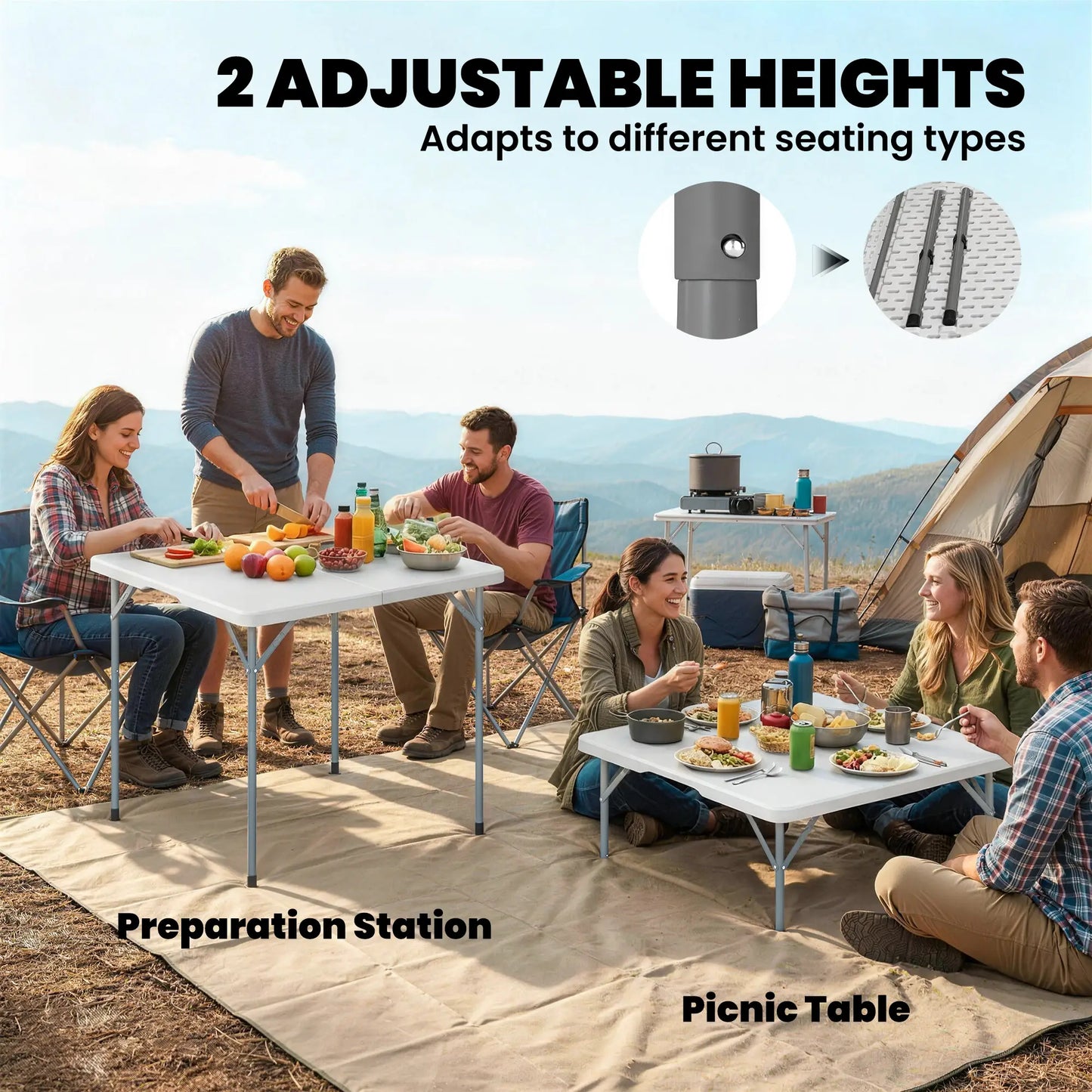 Heavy Duty Folding Picnic Table, 34" x 34", Indoor Outdoor Camping, White Picnic Tables & Camping Chairs at Gallery Canada