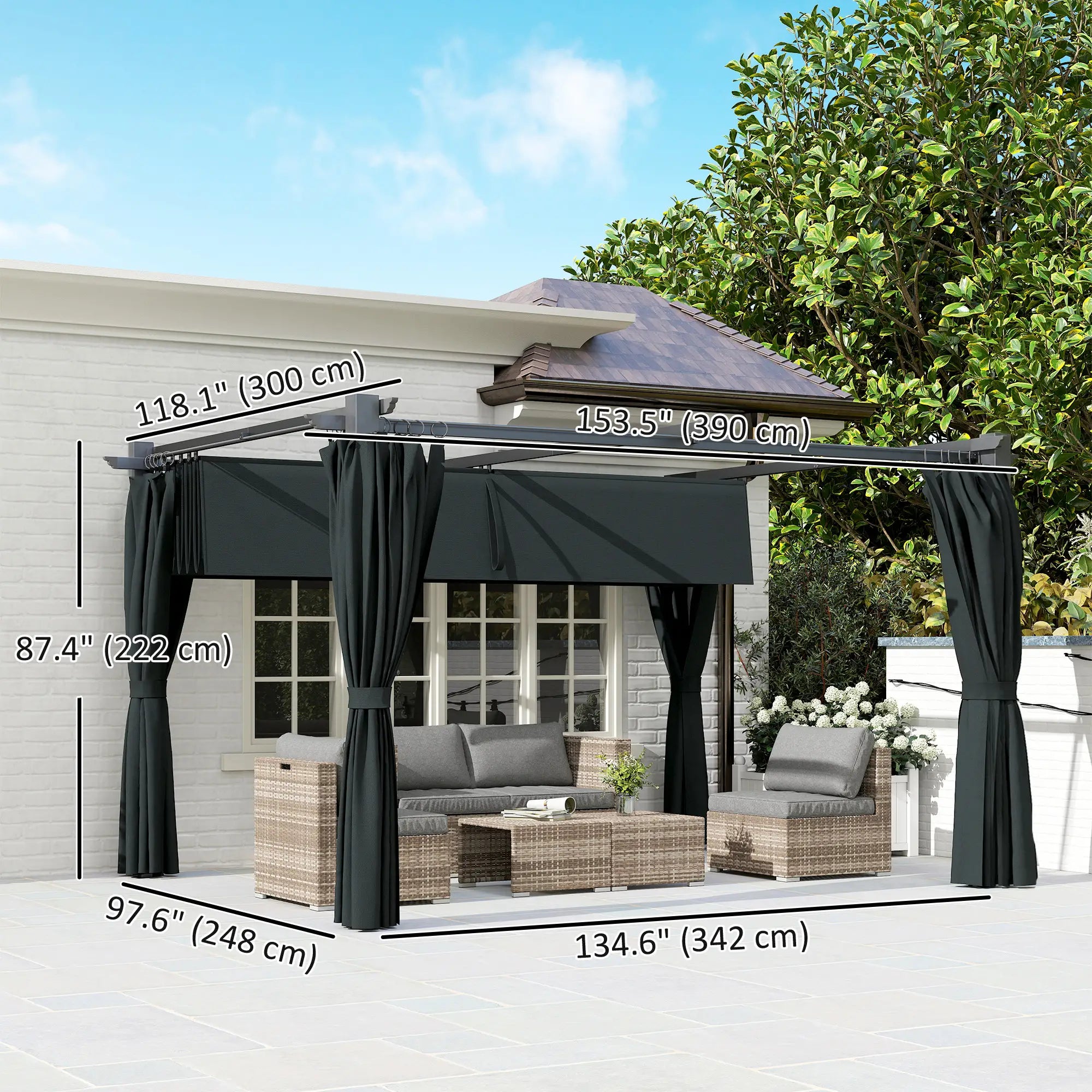 10' x 13' Pergola, Retractable Canopy, UPF30+ Sun Shade, Garden, Backyard Pergolas at Gallery Canada