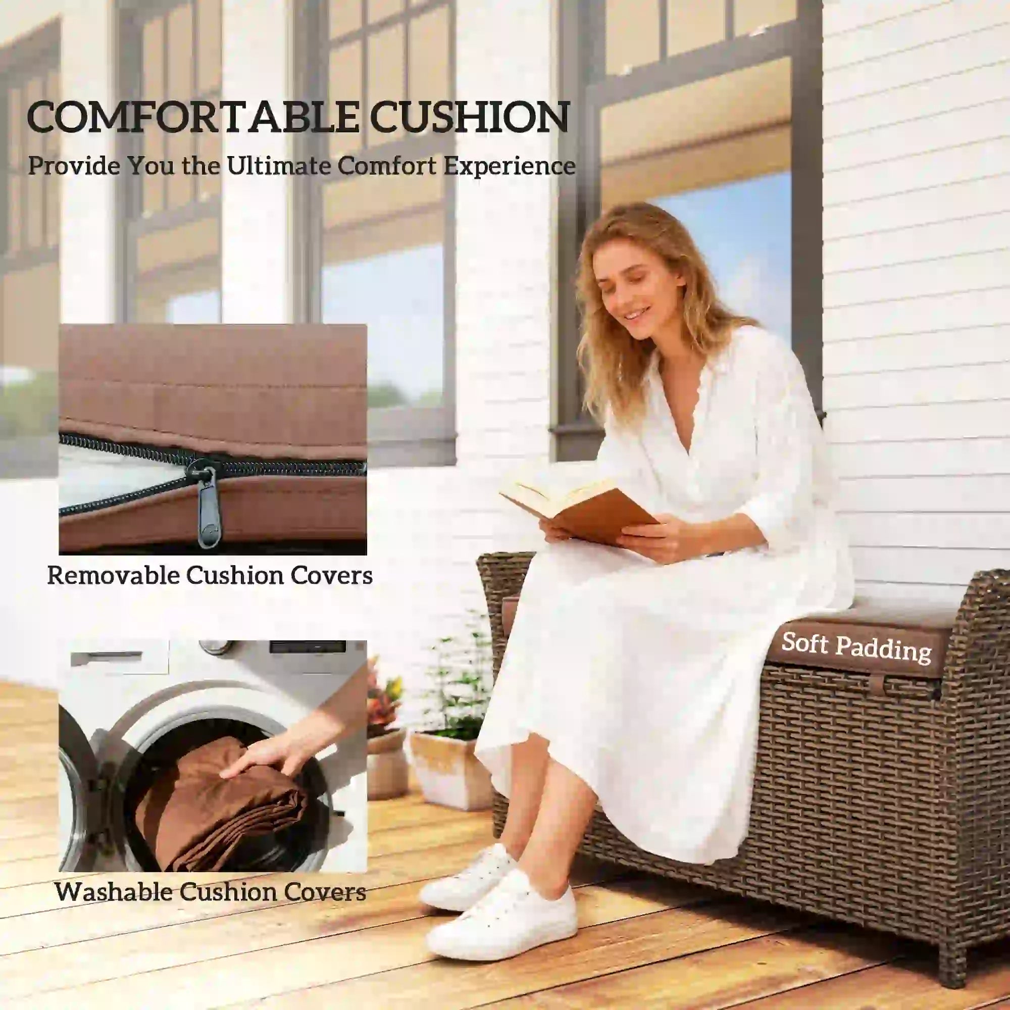 2-In-1 Outdoor Storage Bench, 29 Gallon Wicker Deck Box, Tan Patio Storage Boxes at Gallery Canada