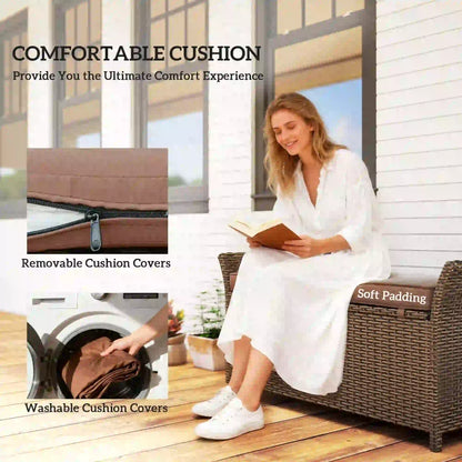 2-In-1 Outdoor Storage Bench, 29 Gallon Wicker Deck Box, Tan Patio Storage Boxes at Gallery Canada