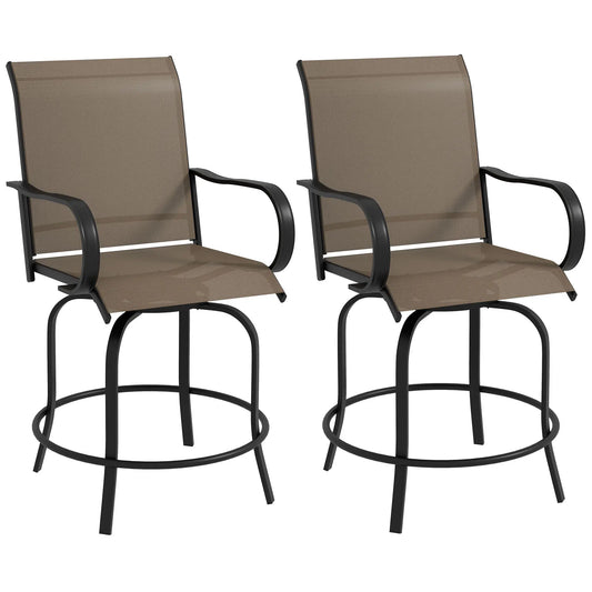 Outdoor Bar Stools Set of 2, 360° Swivel Bar Height Chairs, 26.8" x 29.5" x 48.4", Tan Bistro Sets Tan at Gallery Canada