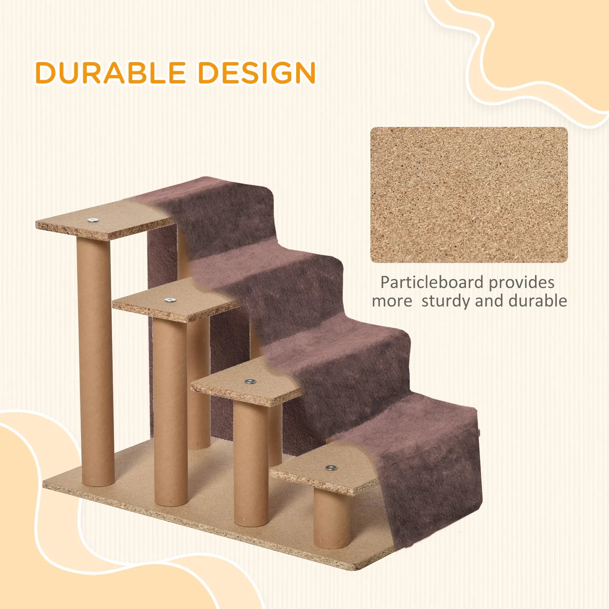 4-Step Dog Ramp for Sofa, Bed, Couch, Removable Cover, Brown Dog Stairs at Gallery Canada