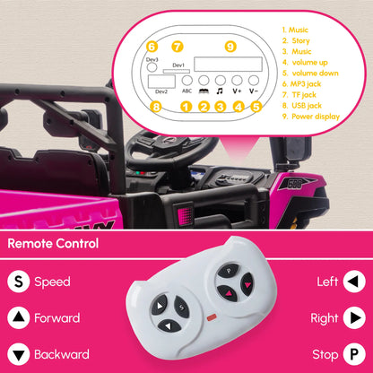 24V 4WD Kids Ride On Truck, 6 Wheels, 2 Seater, Remote, Dump Bed, Pink Electric Toy Cars at Gallery Canada