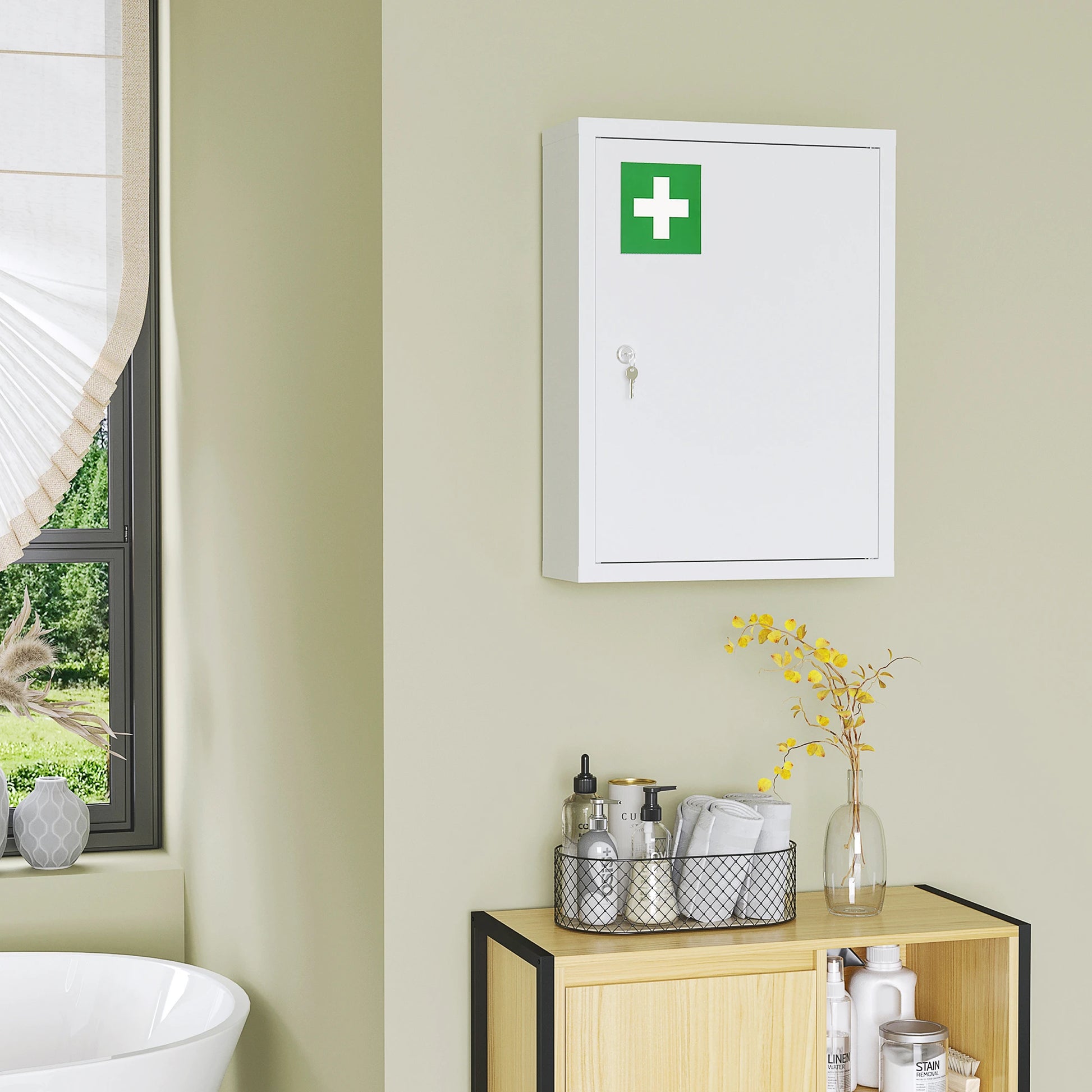 Lockable Medicine Cabinet, 3 Tier Steel Wall Box, 2 Keys, Shelves, White Mirror Medicine Cabinets at Gallery Canada