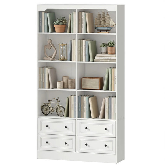 5-Tier Bookcase with 8 Cubbies, 4 Drawers, White Display Bookshelves White, Black at Gallery Canada