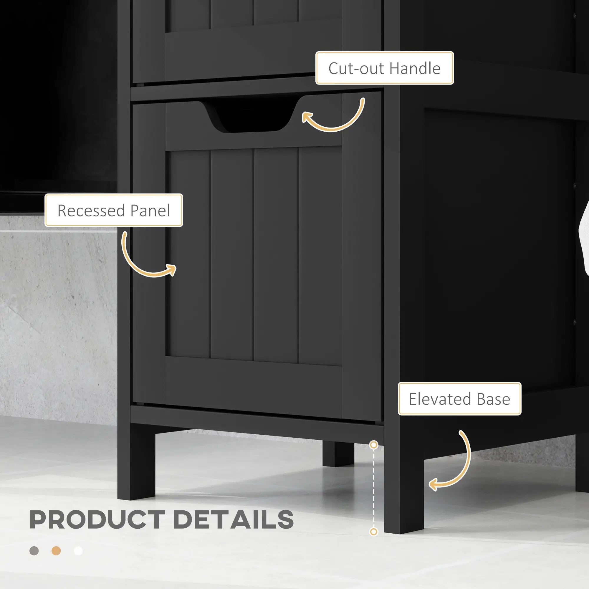 Narrow Bathroom Cabinet, 3 Drawers, 2 Tier Shelf, Tall Cupboard, Black Bathroom Cabinets at Gallery Canada