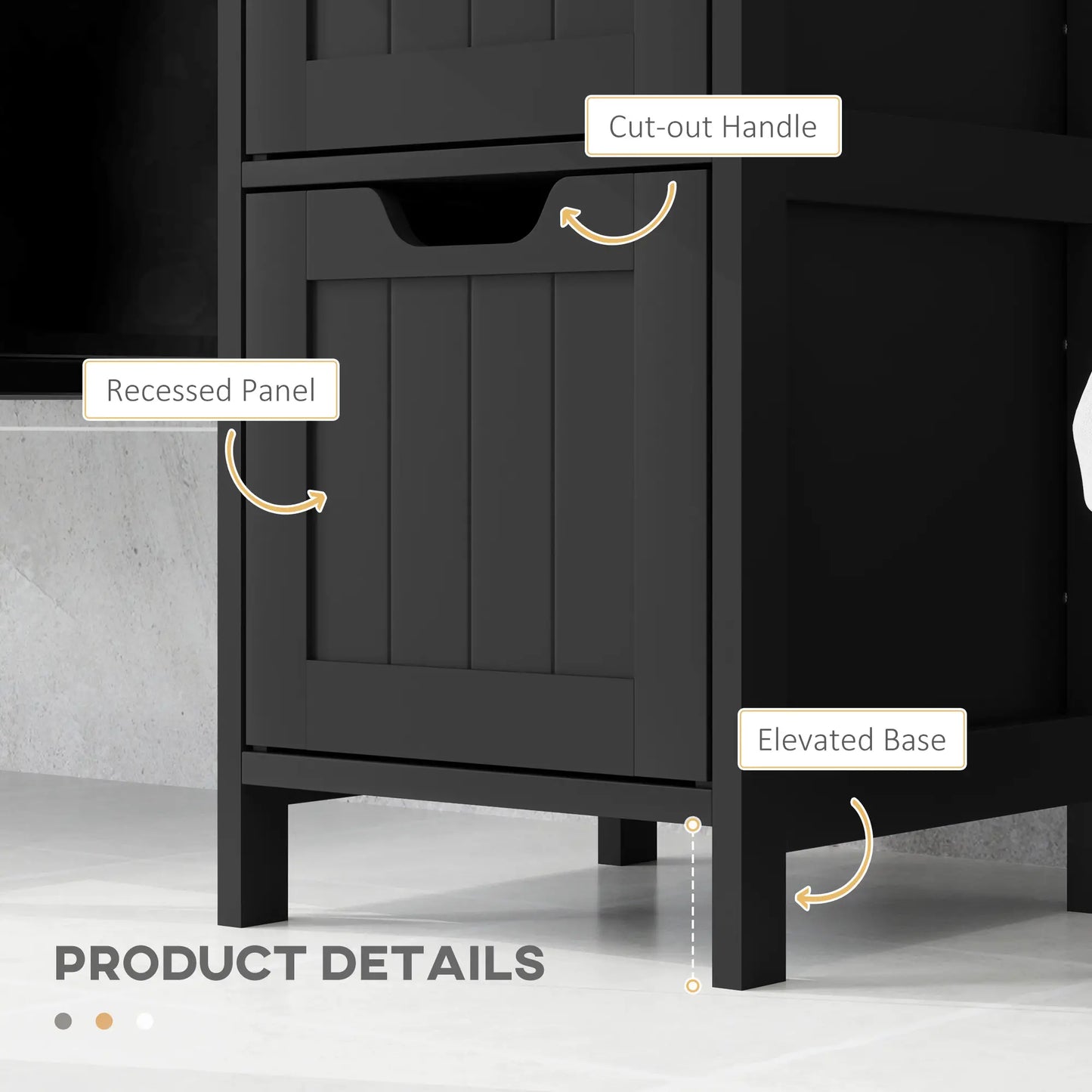 Narrow Bathroom Cabinet, 3 Drawers, 2 Tier Shelf, Tall Cupboard, Black Bathroom Cabinets at Gallery Canada