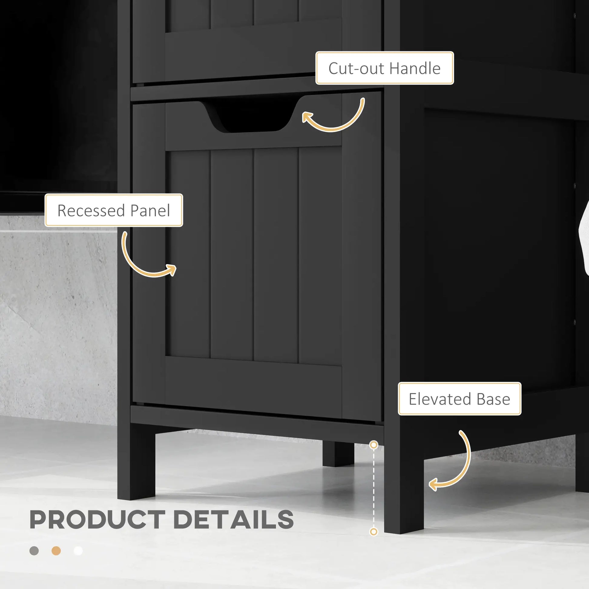 Narrow Bathroom Cabinet, 3 Drawers, 2 Tier Shelf, Tall Cupboard, Black Bathroom Cabinets at Gallery Canada