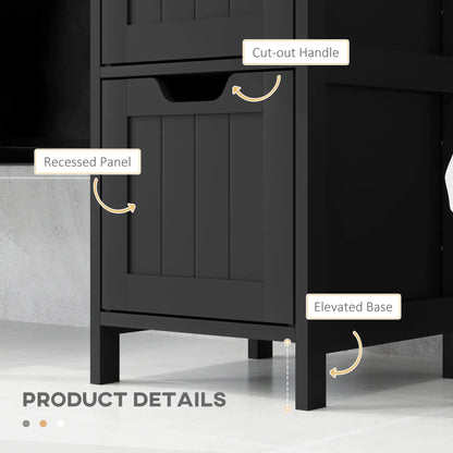 Narrow Bathroom Cabinet, 3 Drawers, 2 Tier Shelf, Tall Cupboard, Black Bathroom Cabinets at Gallery Canada