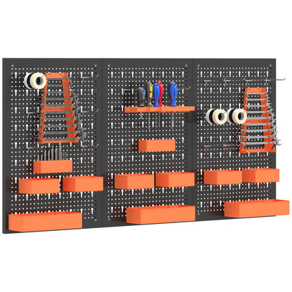 33 Piece Metal Pegboard Panels, Peg Board with 16 Hooks, Bins and Racks, Black and Orange Tool Organizers at Gallery Canada