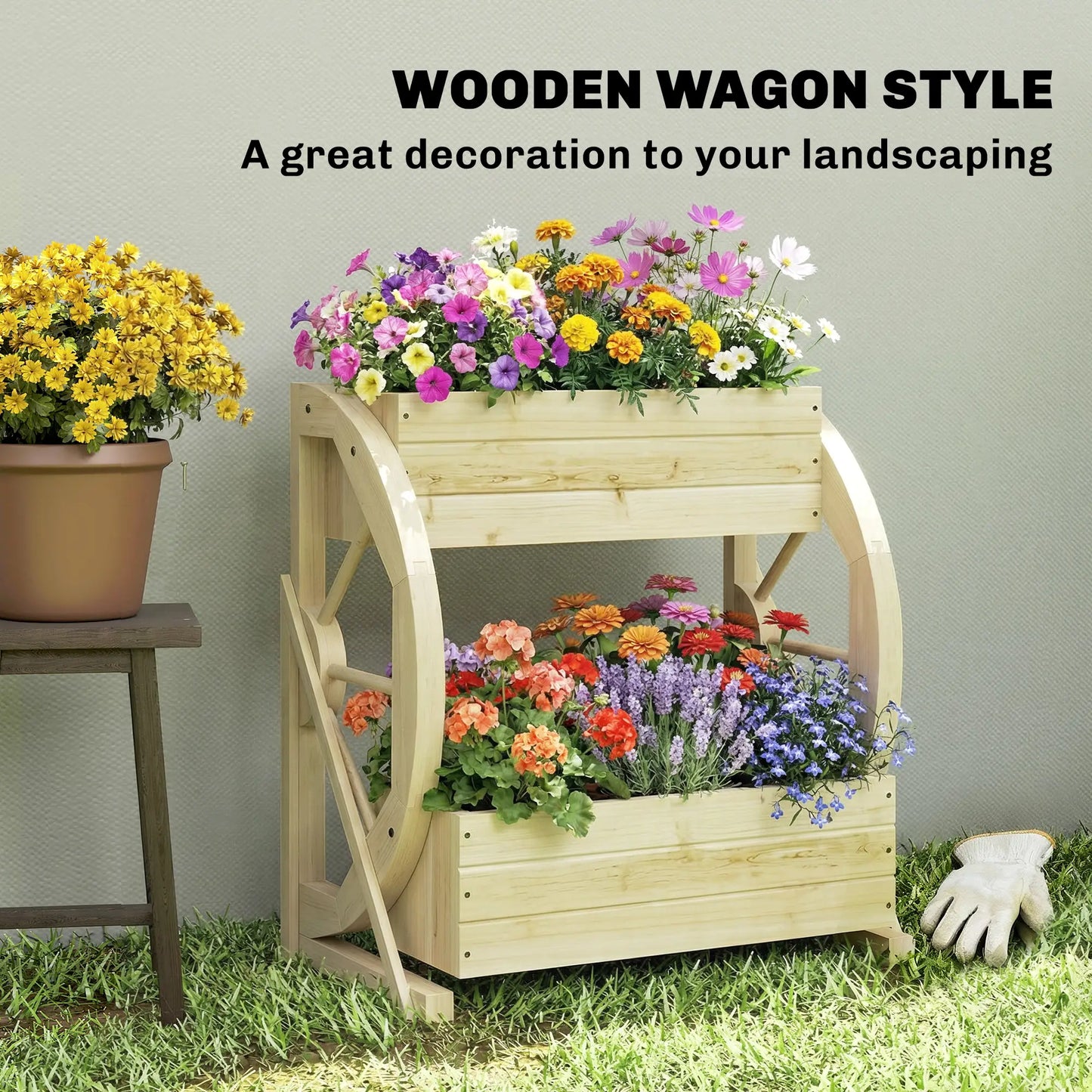 Wooden Wagon Planter Box, 2-Tier Raised Garden Bed, Wooden Wooden Planter Boxes at Gallery Canada