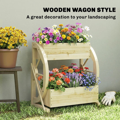 Wooden Wagon Planter Box, 2-Tier Raised Garden Bed, Wooden Wooden Planter Boxes at Gallery Canada