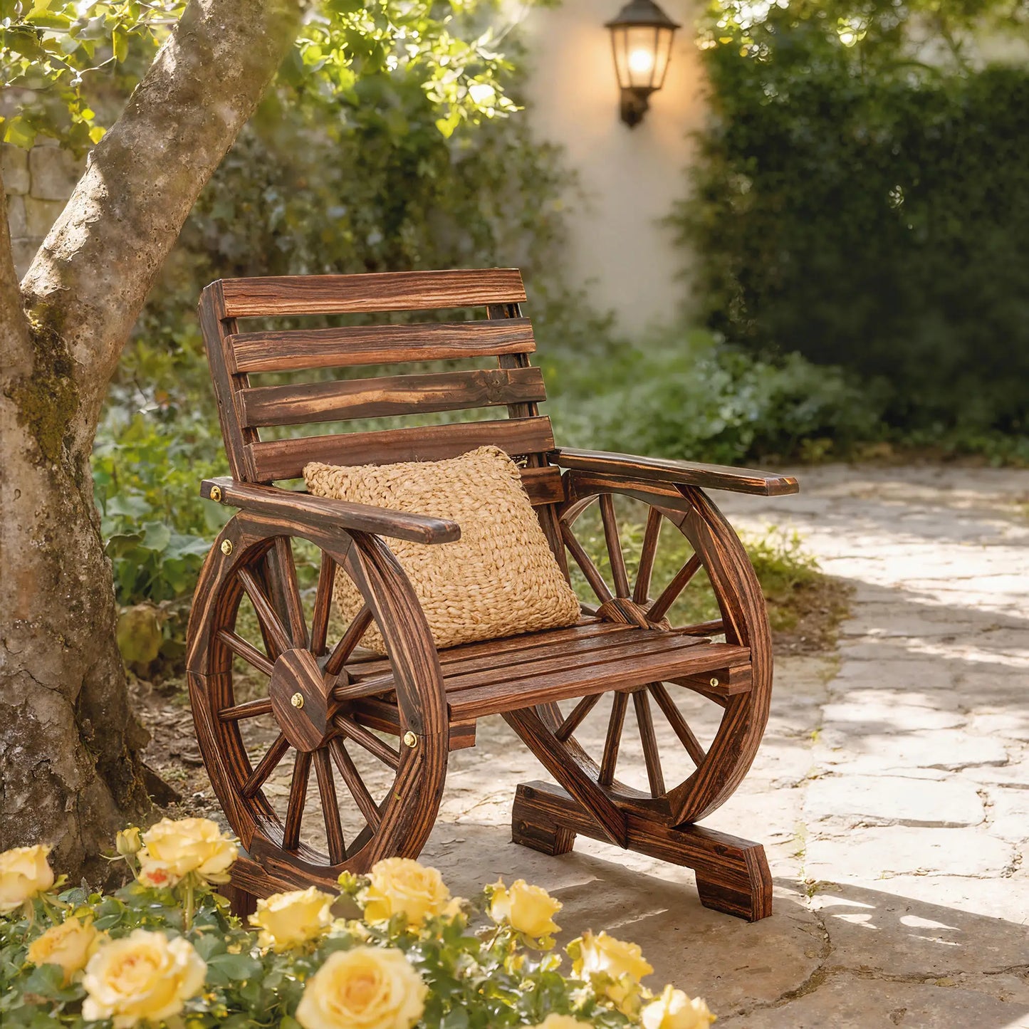 Wood Outdoor Patio Lounge Chair, Carbonized, Slatted Wide Seat Patio Chairs at Gallery Canada