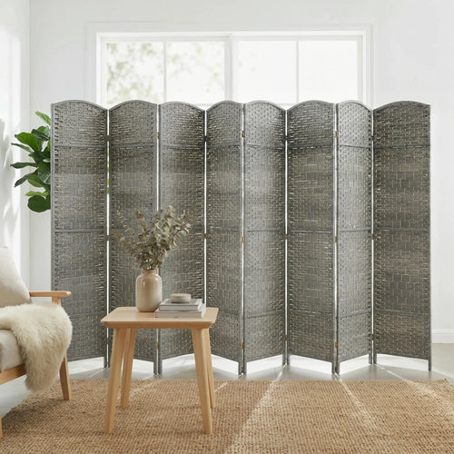 6 Ft Folding Room Divider, 8 Panel Portable Privacy Screen, Mixed Grey