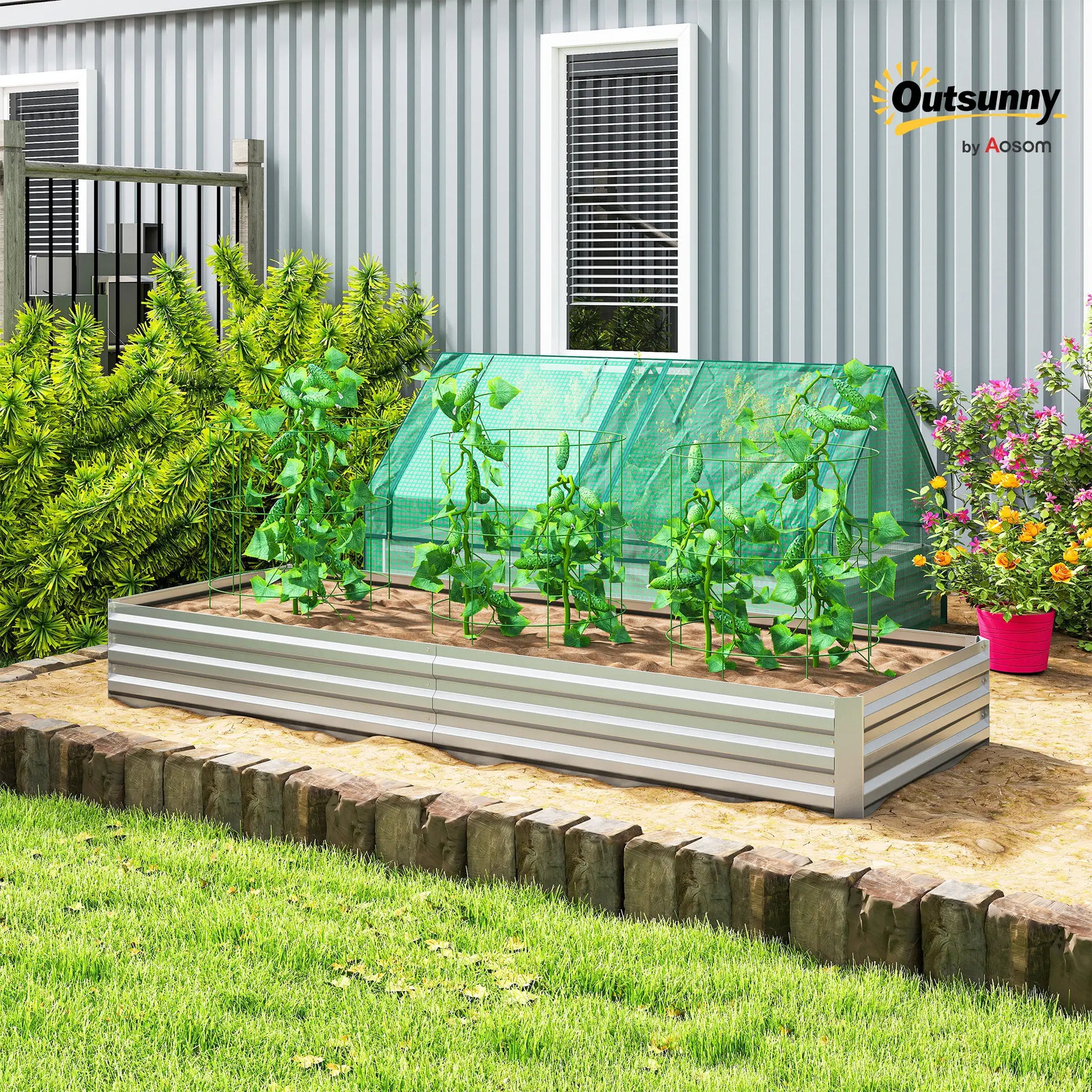 95" x 36" x 12" Galvanized Raised Garden Bed, Metal Planter Box for Flowers, Herbs, Succulents, Silver Galvanized Planter Boxes at Gallery Canada