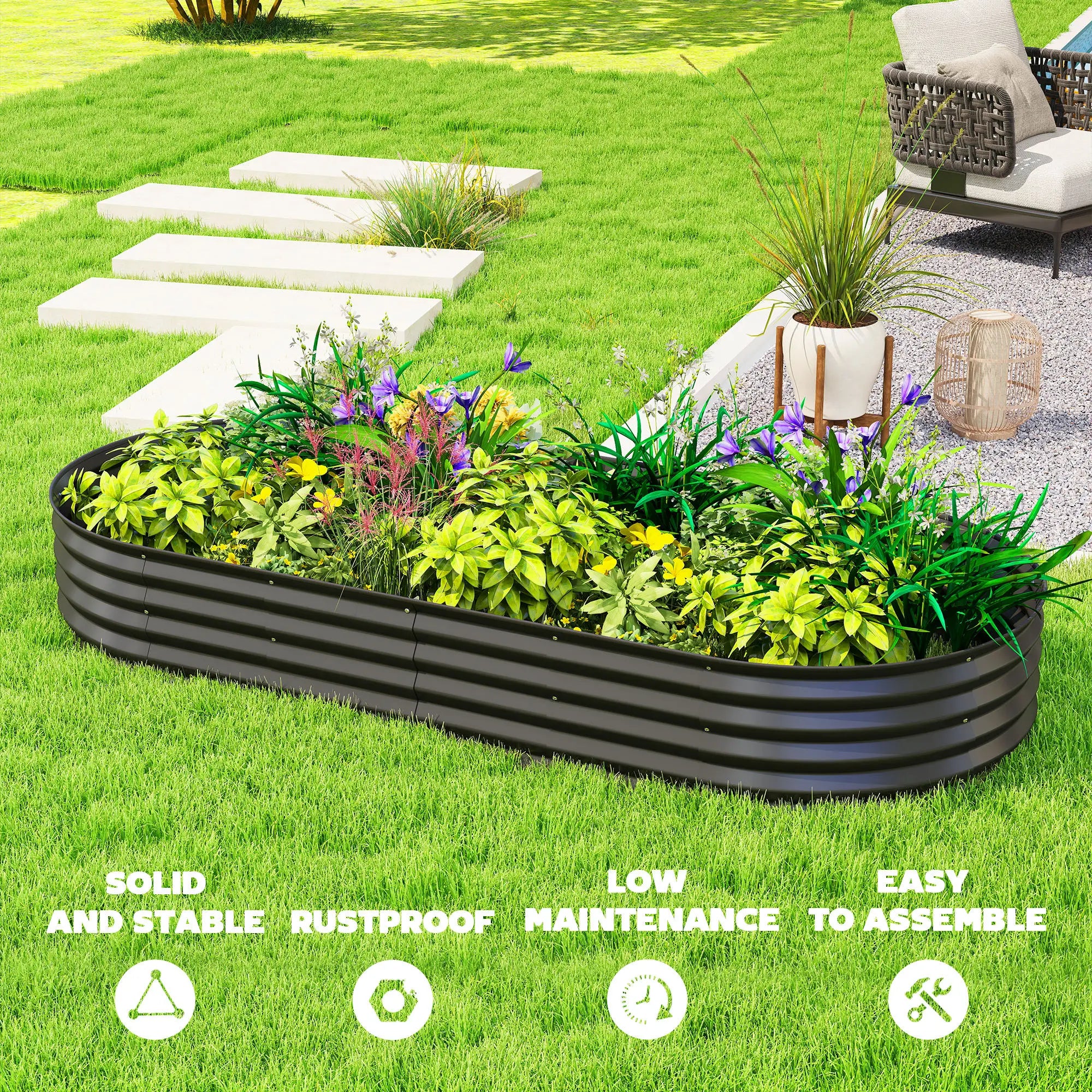 Large Outdoor Planter Box, 7' x 3' x 1', Galvanized Raised Garden Bed, Black Galvanized Planter Boxes at Gallery Canada