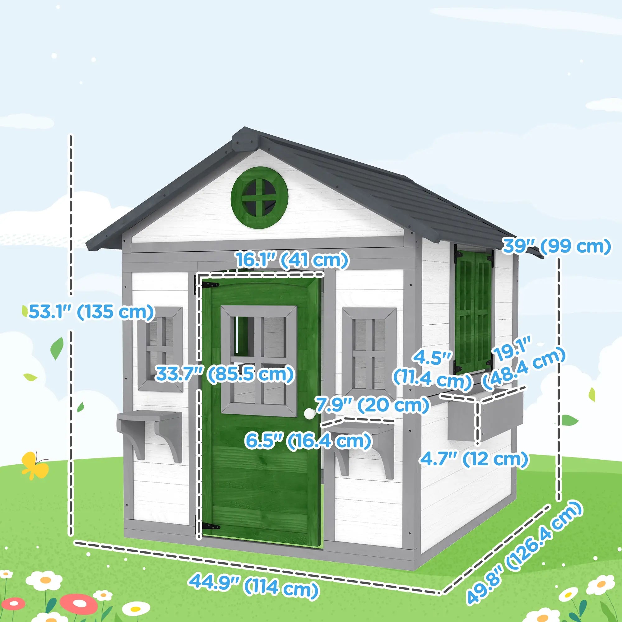 Wooden Playhouse With Door, Windows, Planter Pots, Boxes, White Play Houses at Gallery Canada
