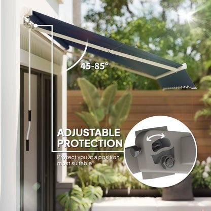 12'x8' Retractable Patio Awning Manual Crank Sunshade, Grey Deck Awnings at Gallery Canada