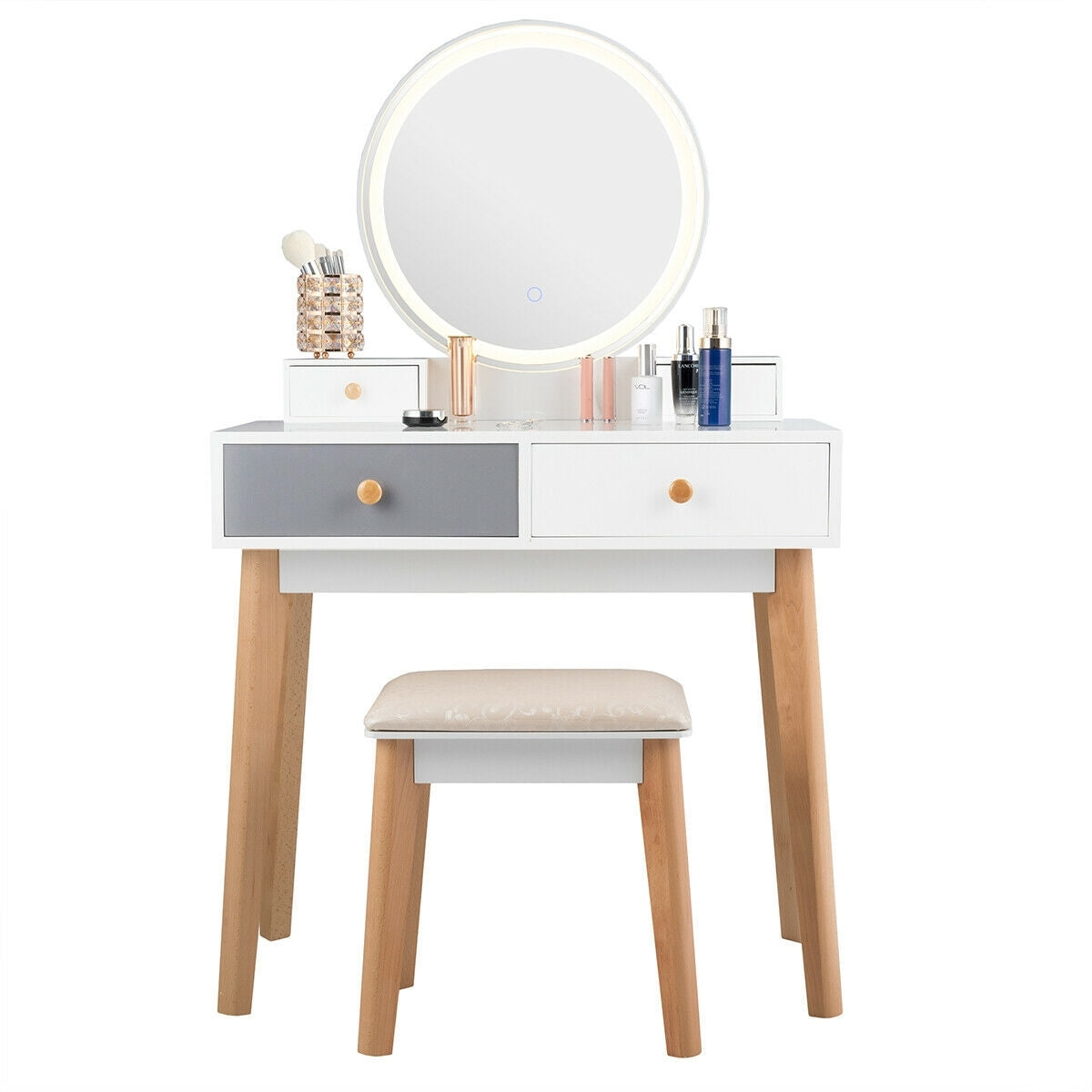 Makeup Dressing Table with 4 Drawers and Lighted Mirror, White Makeup Vanities at Gallery Canada