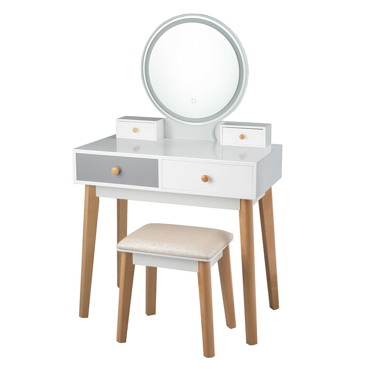 Makeup Dressing Table with 4 Drawers and Lighted Mirror, White Makeup Vanities at Gallery Canada
