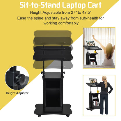 Sit-to-Stand Laptop Desk Cart Height Adjustable with Storage, Black Laptop Tables & Printer Stands at Gallery Canada