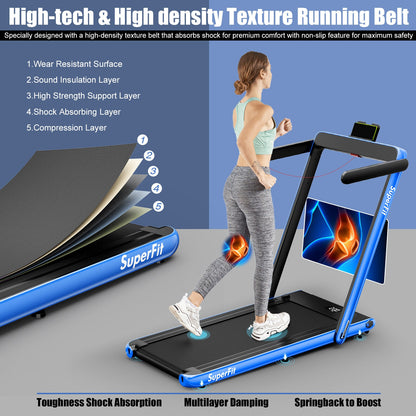 2.25HP 2 in 1 Folding Treadmill with APP Speaker Remote Control, Navy Treadmills at Gallery Canada