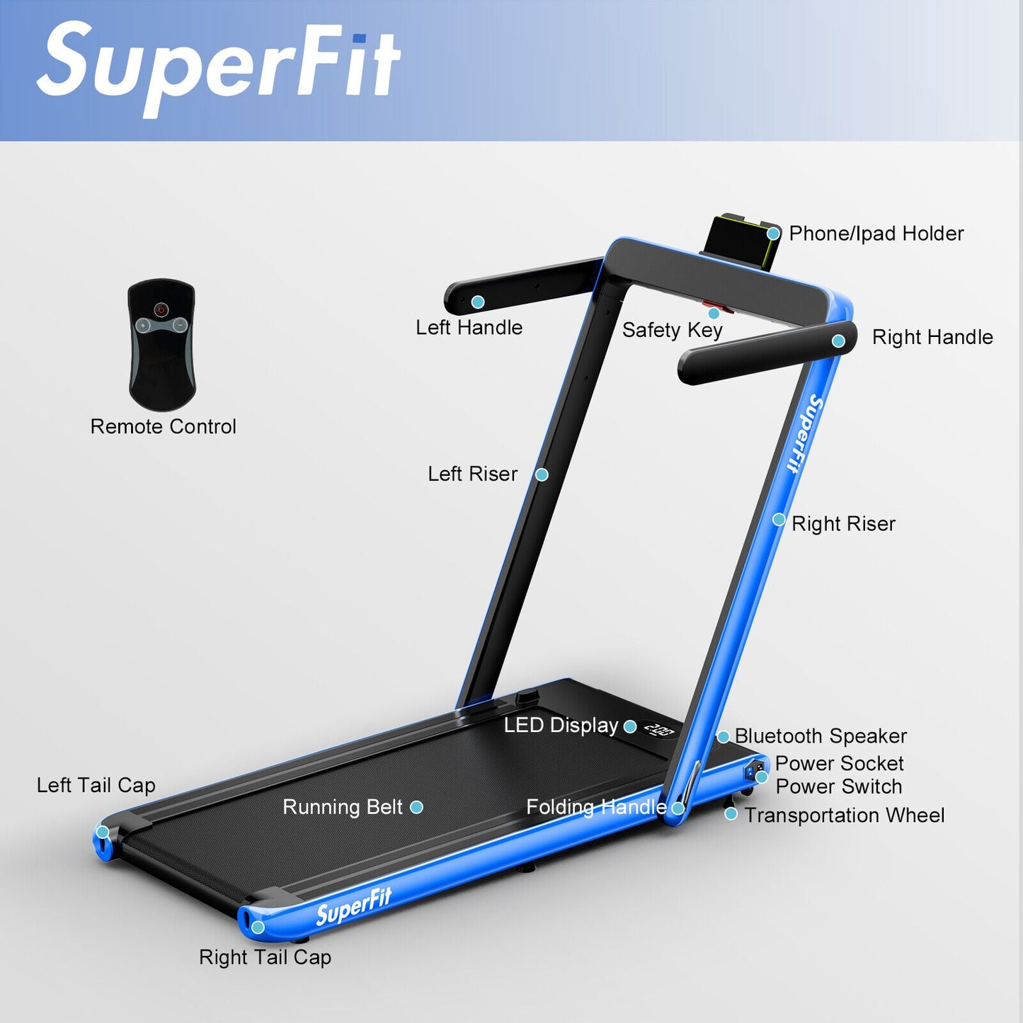 2.25HP 2 in 1 Folding Treadmill with APP Speaker Remote Control, Navy Treadmills at Gallery Canada