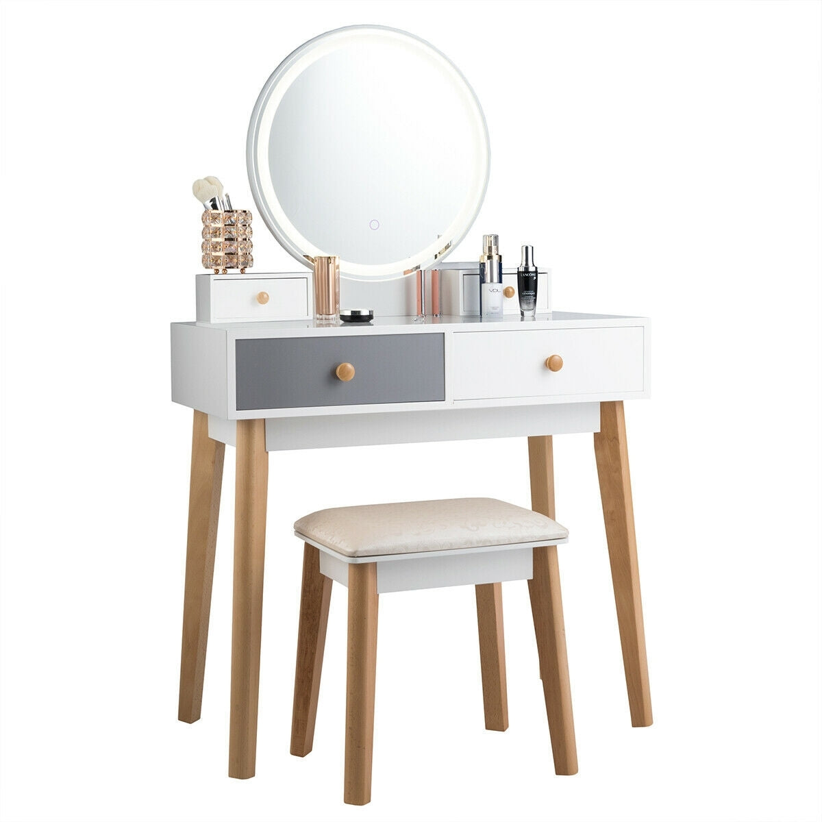 Makeup Dressing Table with 4 Drawers and Lighted Mirror, White Makeup Vanities at Gallery Canada