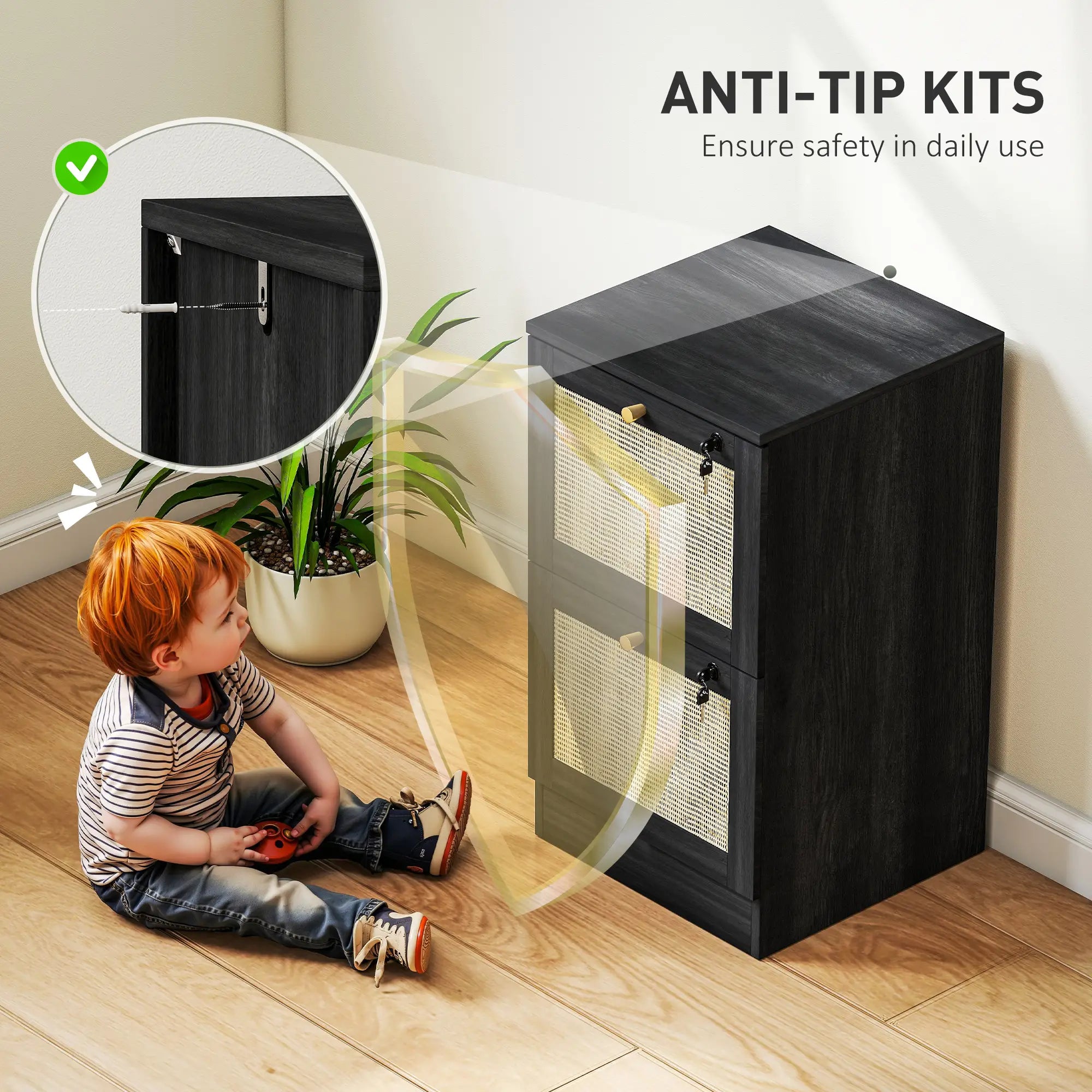 2 Drawer Filing Cabinet with Lock, Boho Style, A4 Letter Size, Black Office Cabinets & Cupboards at Gallery Canada