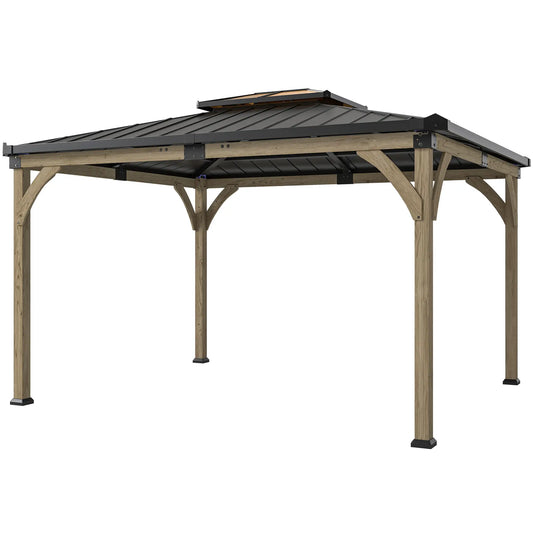12' x 14' Hardtop Gazebo, Galvanized Steel Roof, Wood Frame, Light Walnut Gazebos Light Walnut, Black, Tea Brown at Gallery Canada