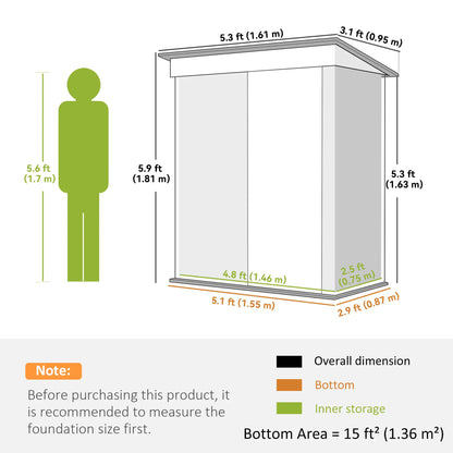 Outdoor Storage Shed, Steel Lean-To, Adjustable Shelf, 5'x3'x6', Grey Sheds at Gallery Canada