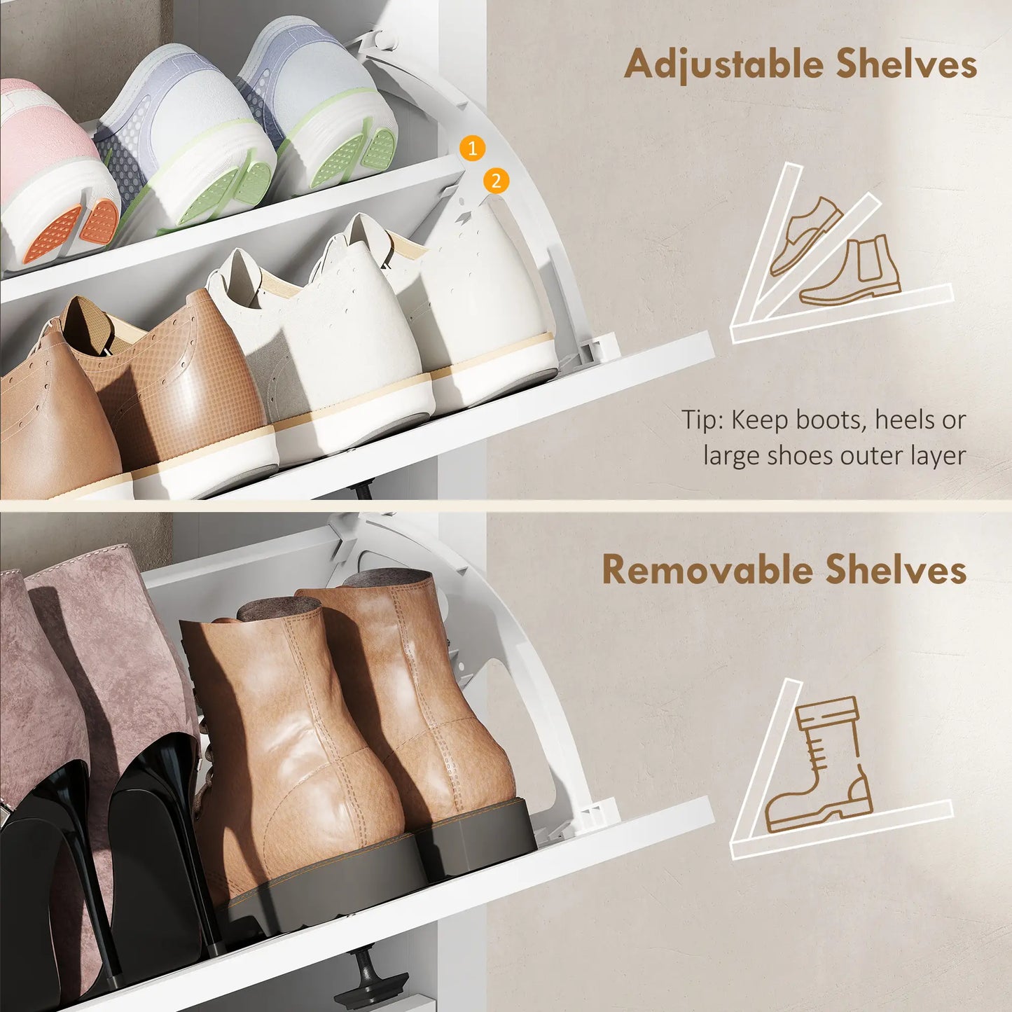 Slim Shoe Cabinet, 3 Flip Drawers, Adjustable Shelves, Holds 12 Pairs, White Shoe Storage Cabinets & Racks at Gallery Canada