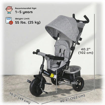 6 in 1 Tricycle for Toddlers, Parent-Push Handle, Grey Tricycles for Kids at Gallery Canada