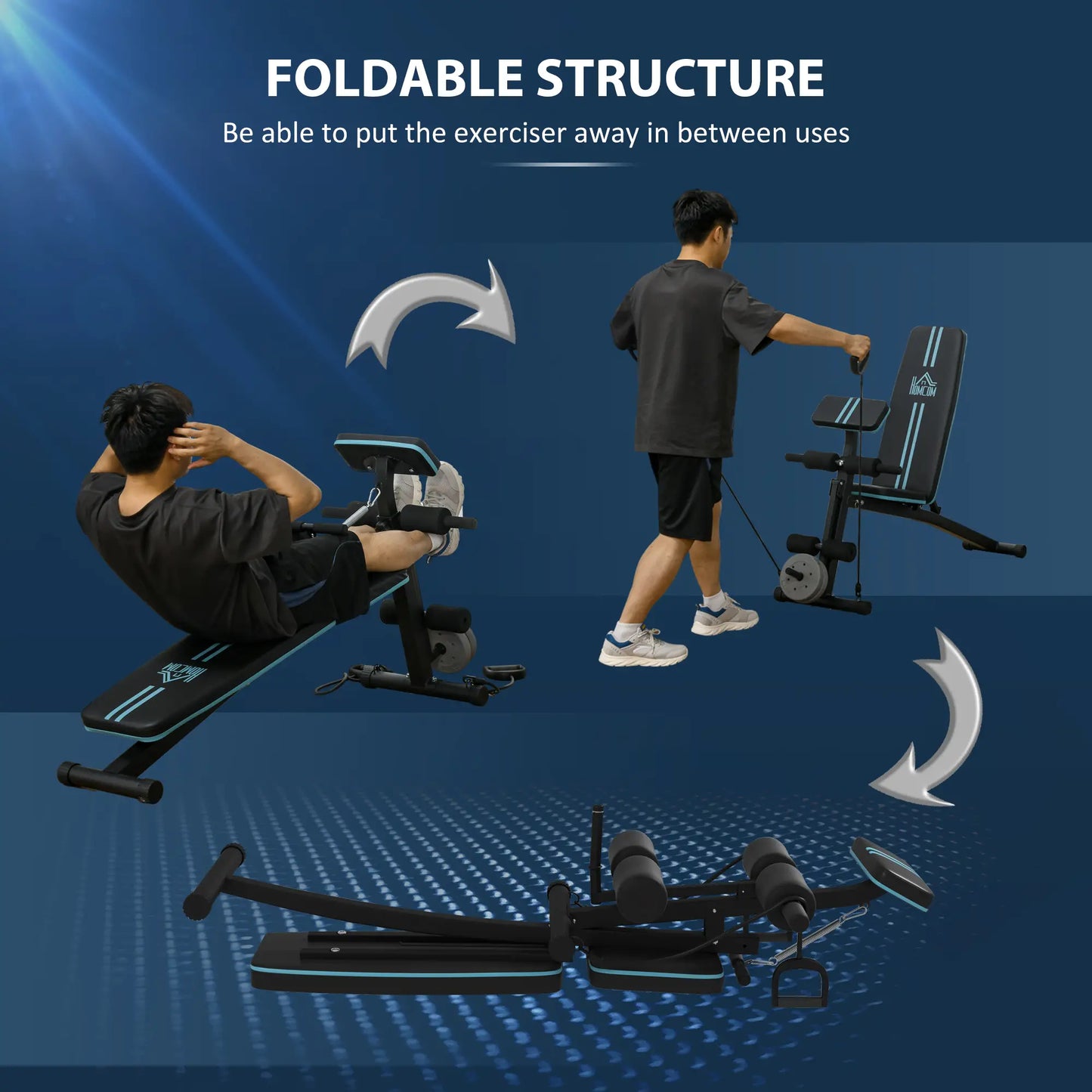 Foldable Adjustable Press Bench, Weight Training Gym Chair, Black & Blue