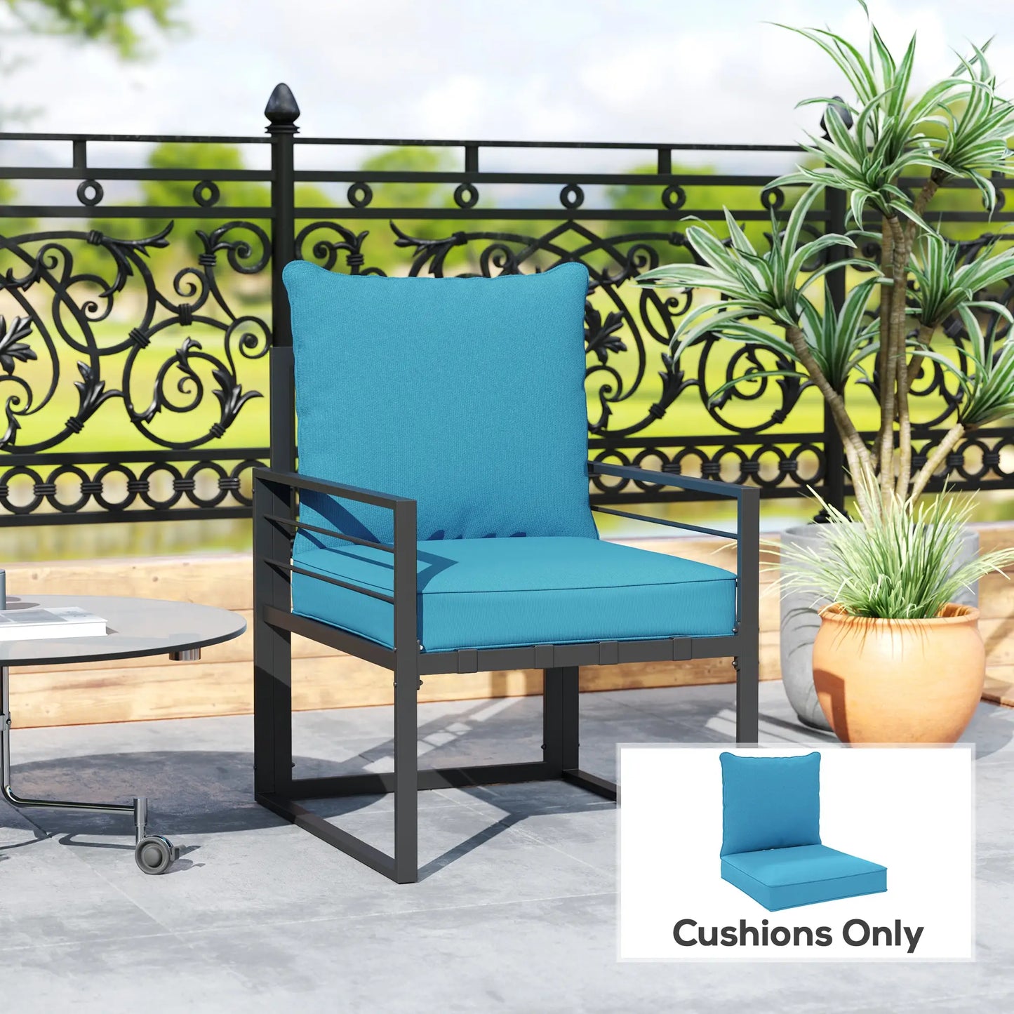 Thick Deep Seat Patio Chair Cushions, Outdoor Seat with Back Cushion, Turquoise Patio Chair Cushions at Gallery Canada