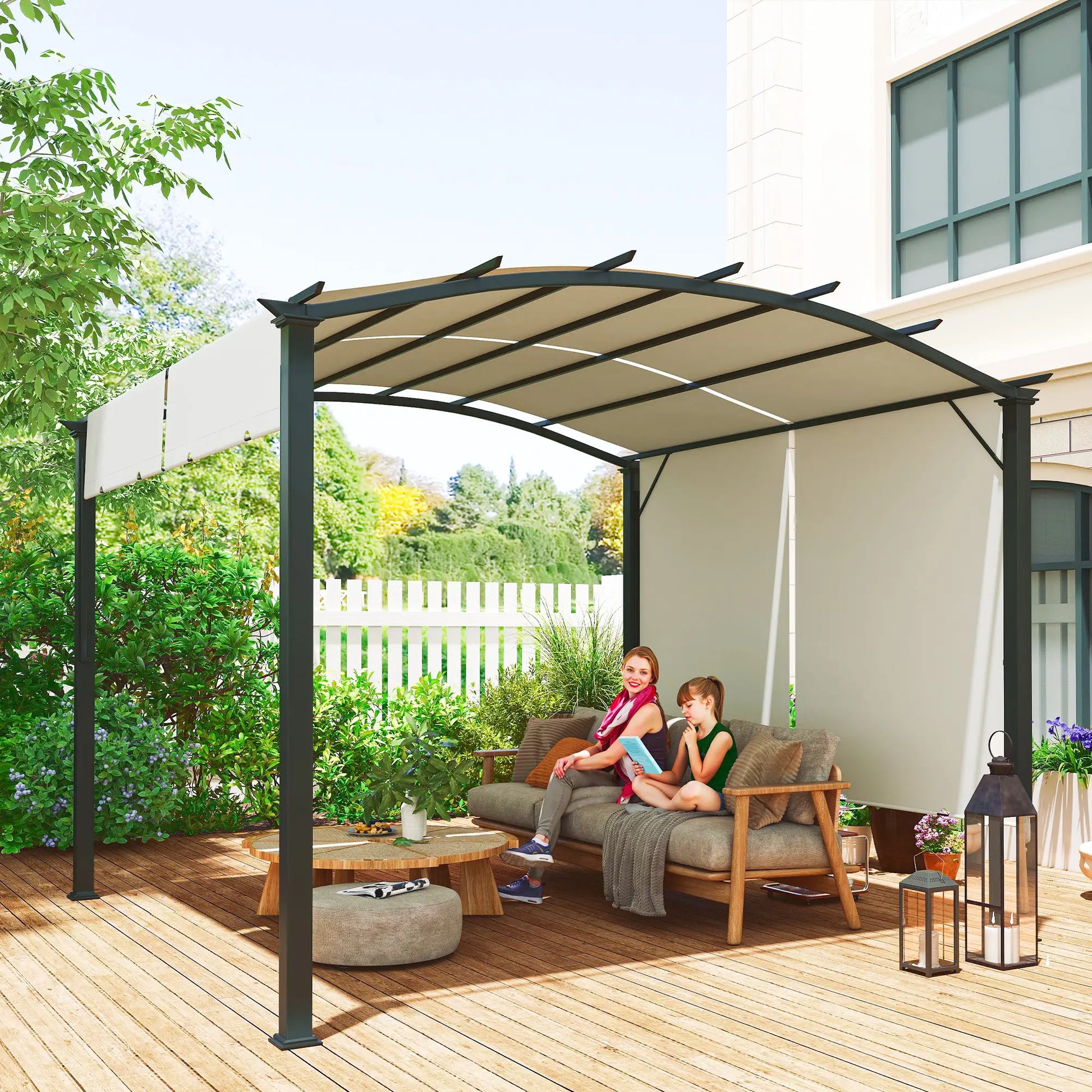 11' x 11' Retractable Pergola Canopy, Patio Backyard, Beige Pergolas at Gallery Canada