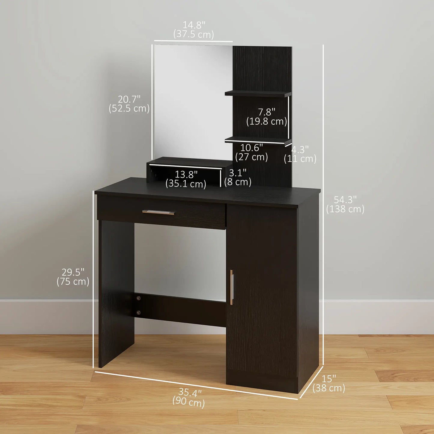 Vanity Desk with Mirror, Drawer, Open Compartment, Shelves, Cabinet Dressing & Vanity Tables at Gallery Canada