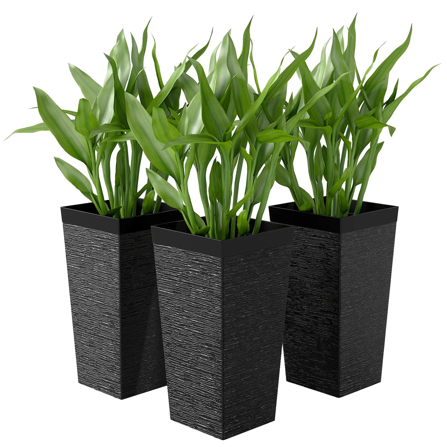 22.8" Tall Planters Set of 3, Stone Finish, Wheels, Drainage, Black Garden Accessories at Gallery Canada