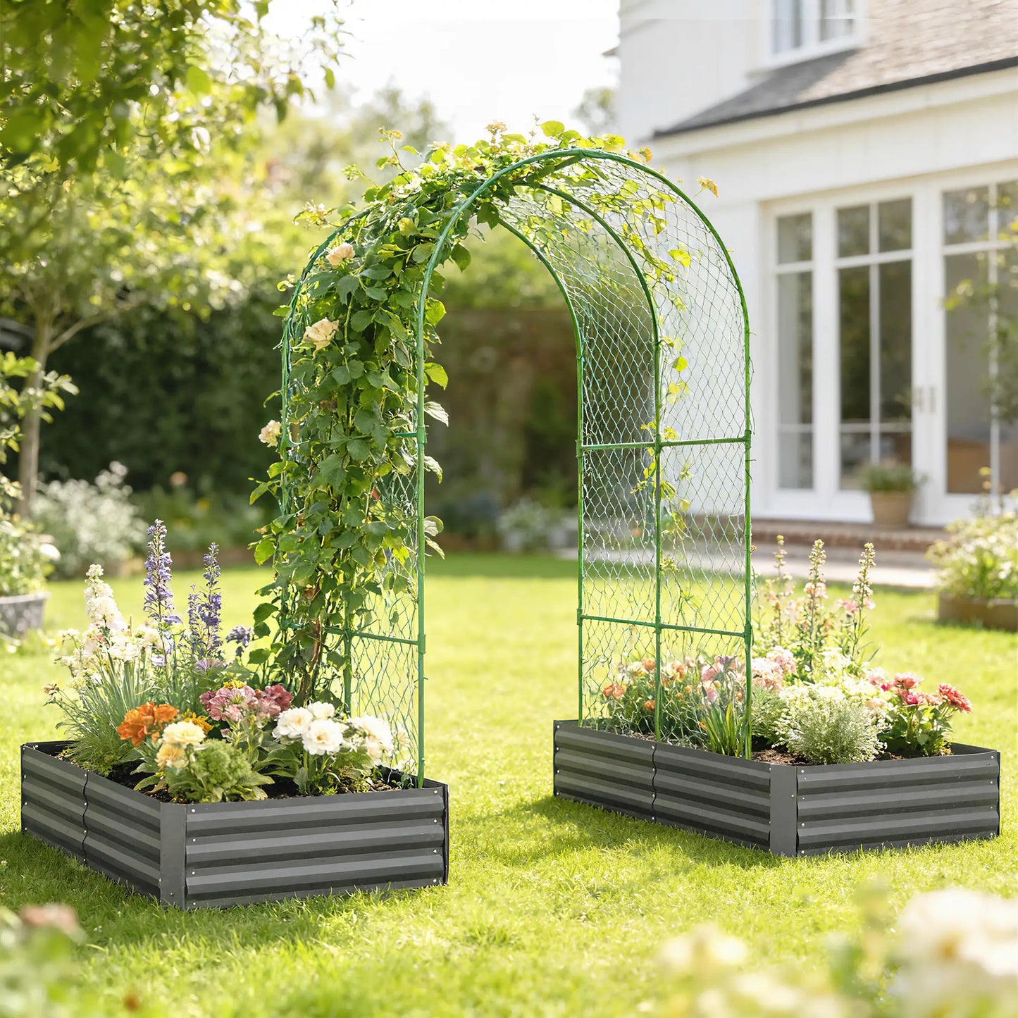 Metal Raised Garden Bed With Trellis, Galvanized Kit, Dark Grey Galvanized Planter Boxes at Gallery Canada