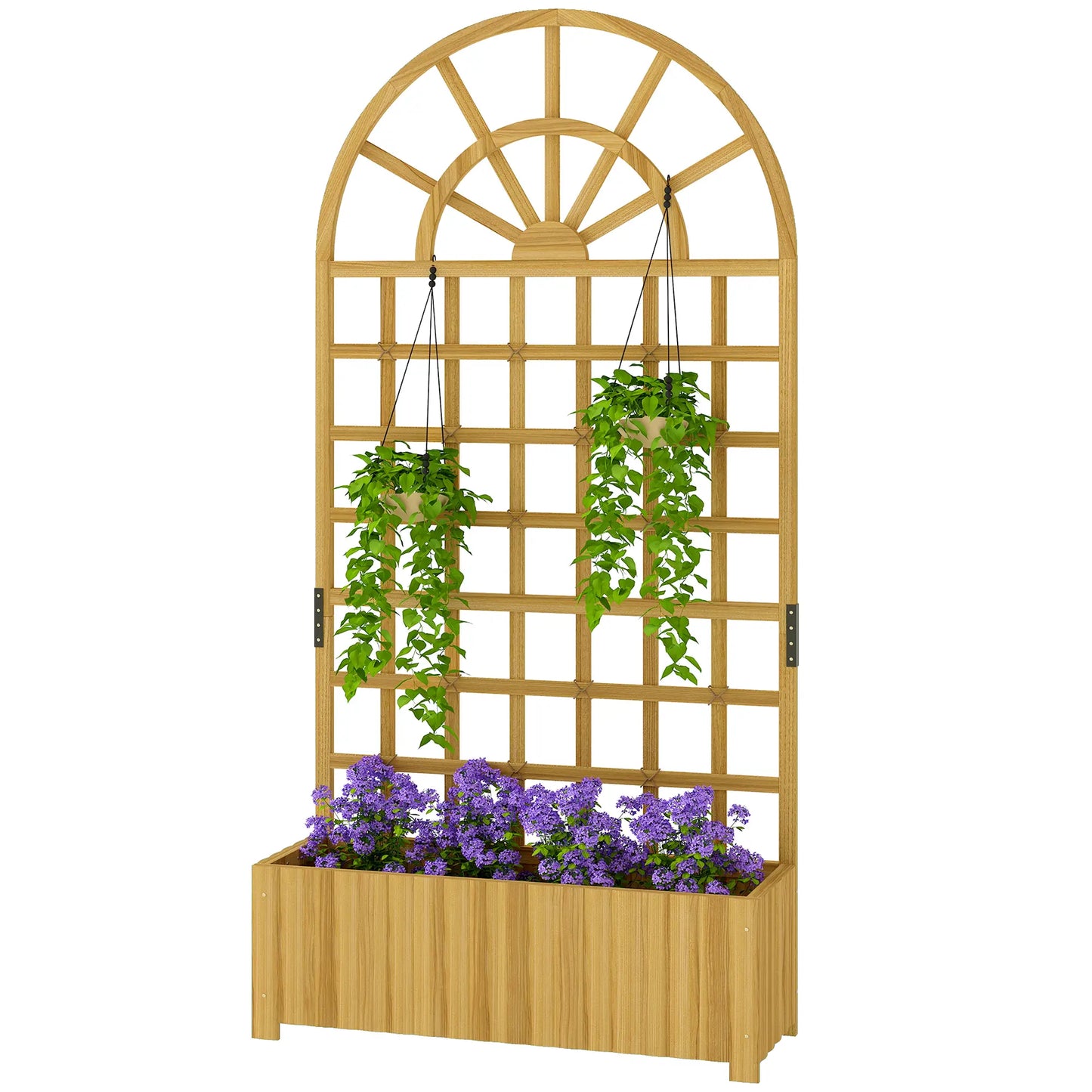 Wooden Raised Garden Bed with Trellis, Elevated Planter Box Wooden Planter Boxes Natural at Gallery Canada